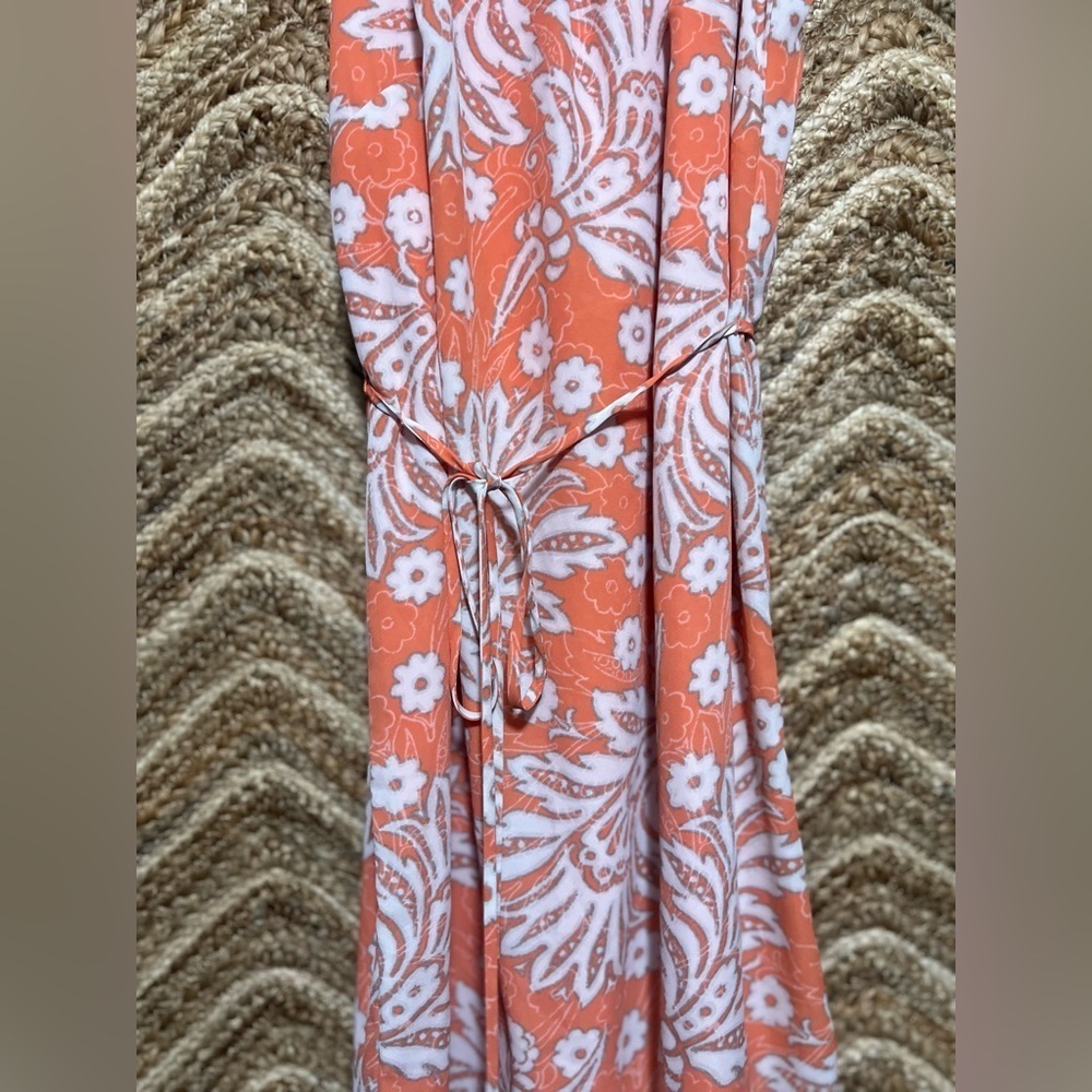 Ann Taylor Loft Coral Paisley Floral Print Lace Trim Halter Dress,Size 0,NWT - Picture 3 of 12